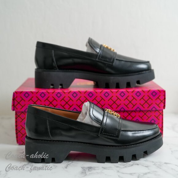 NIB Tory Burch Everly Leather Mini Chunky Loafer Flat Cambridge Shoes Size 7.5/8 - Picture 2 of 7